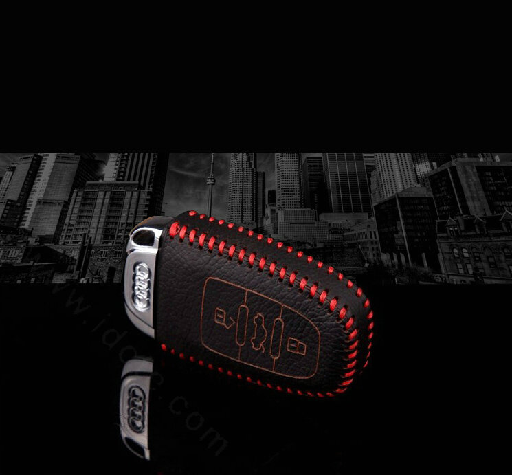 Funky Genuine Leather Key Ring Auto Key Bags Smart for Audi Q3 - Red